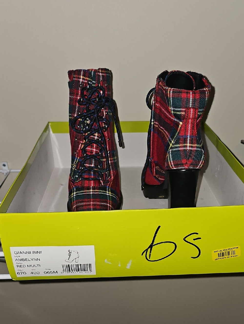 NWB Gianni Bini Red Plaid Lace-Up Ankle Boots